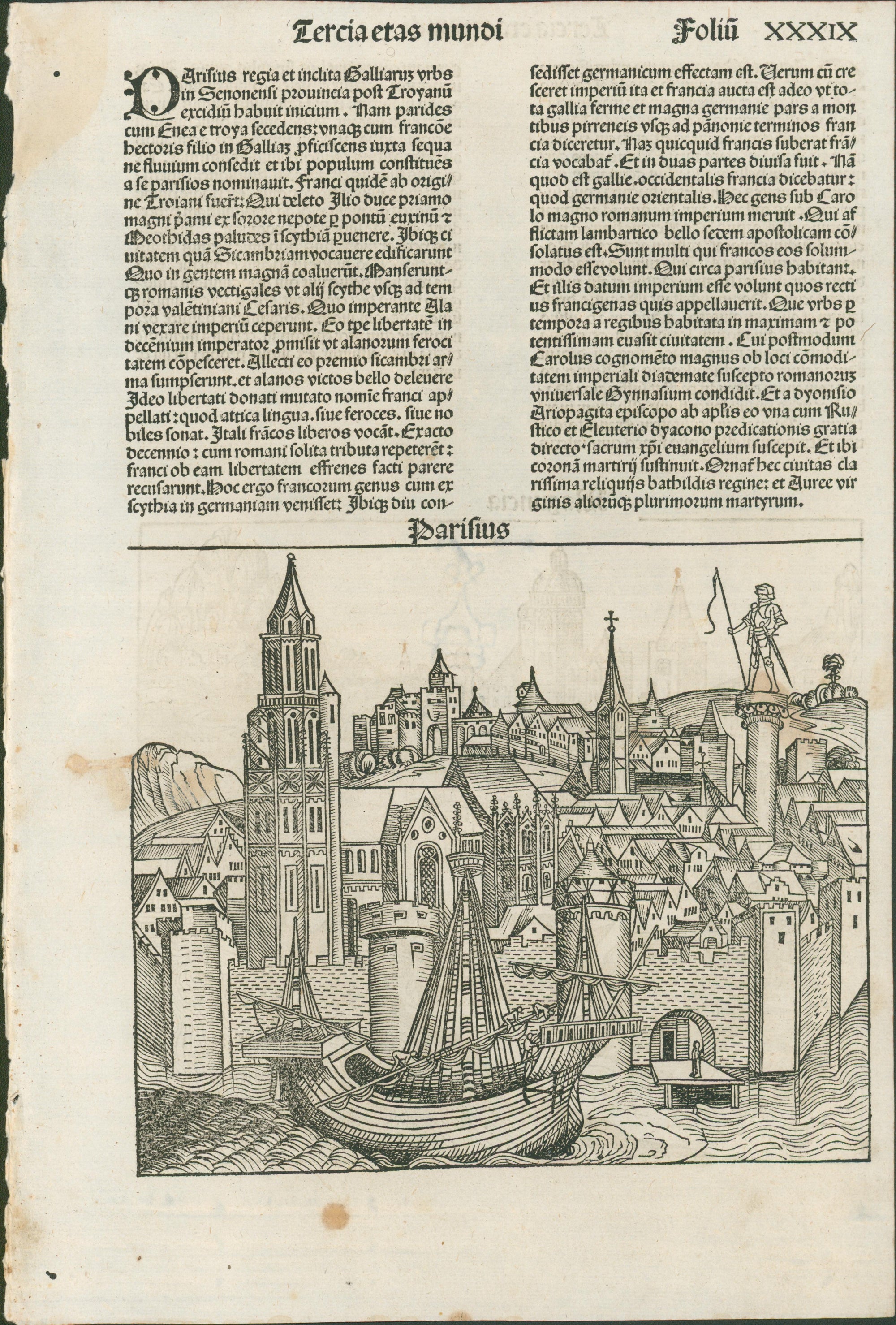 Schedel, View of Paris with View of Mainz to verso — Liber Chronicarum, 1493