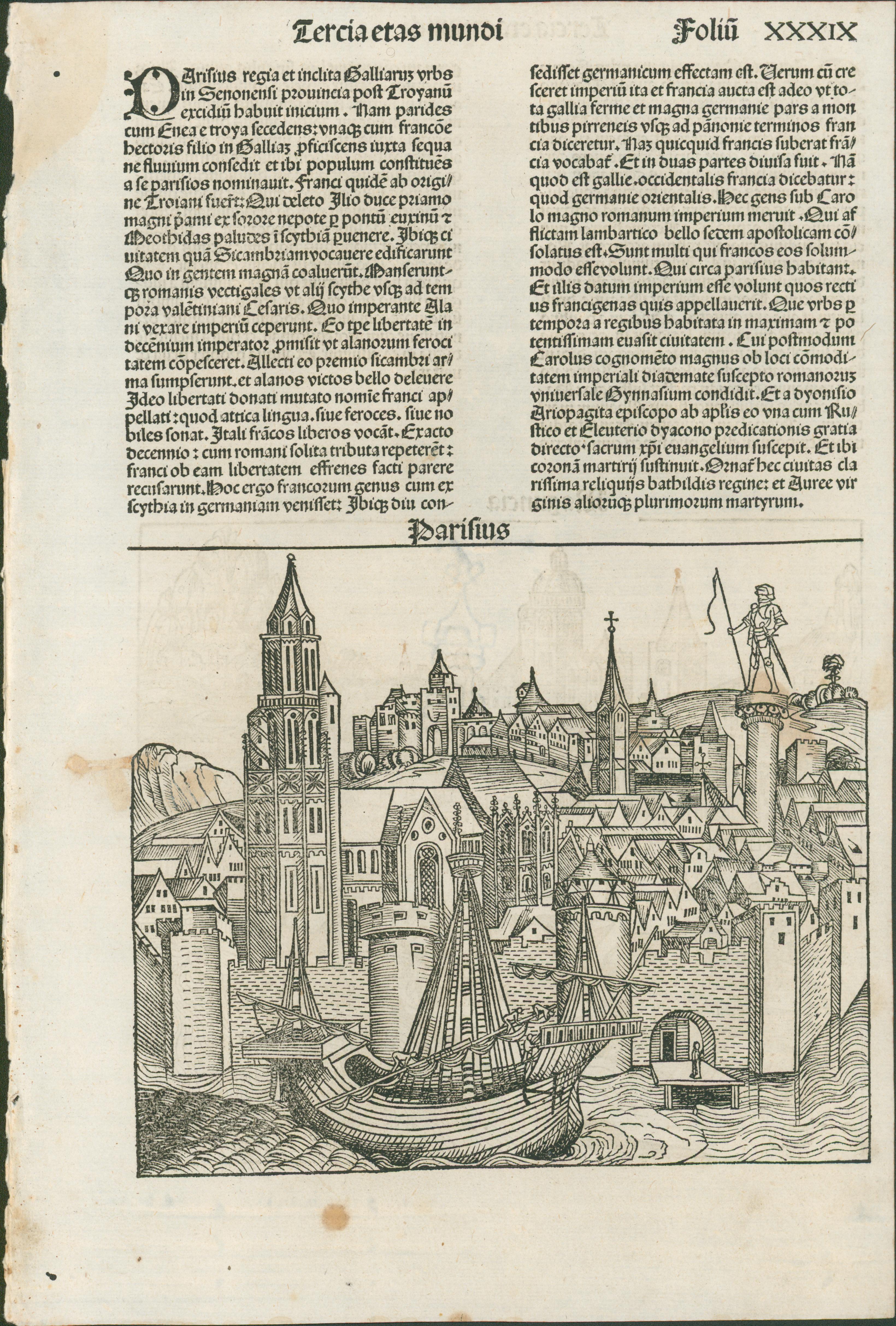 Schedel, View of Paris with View of Mainz to verso — Liber Chronicarum, 1493