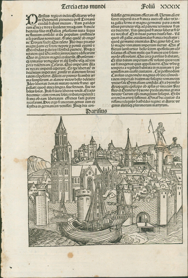 Schedel, View of Paris with View of Mainz to verso — Liber Chronicarum, 1493