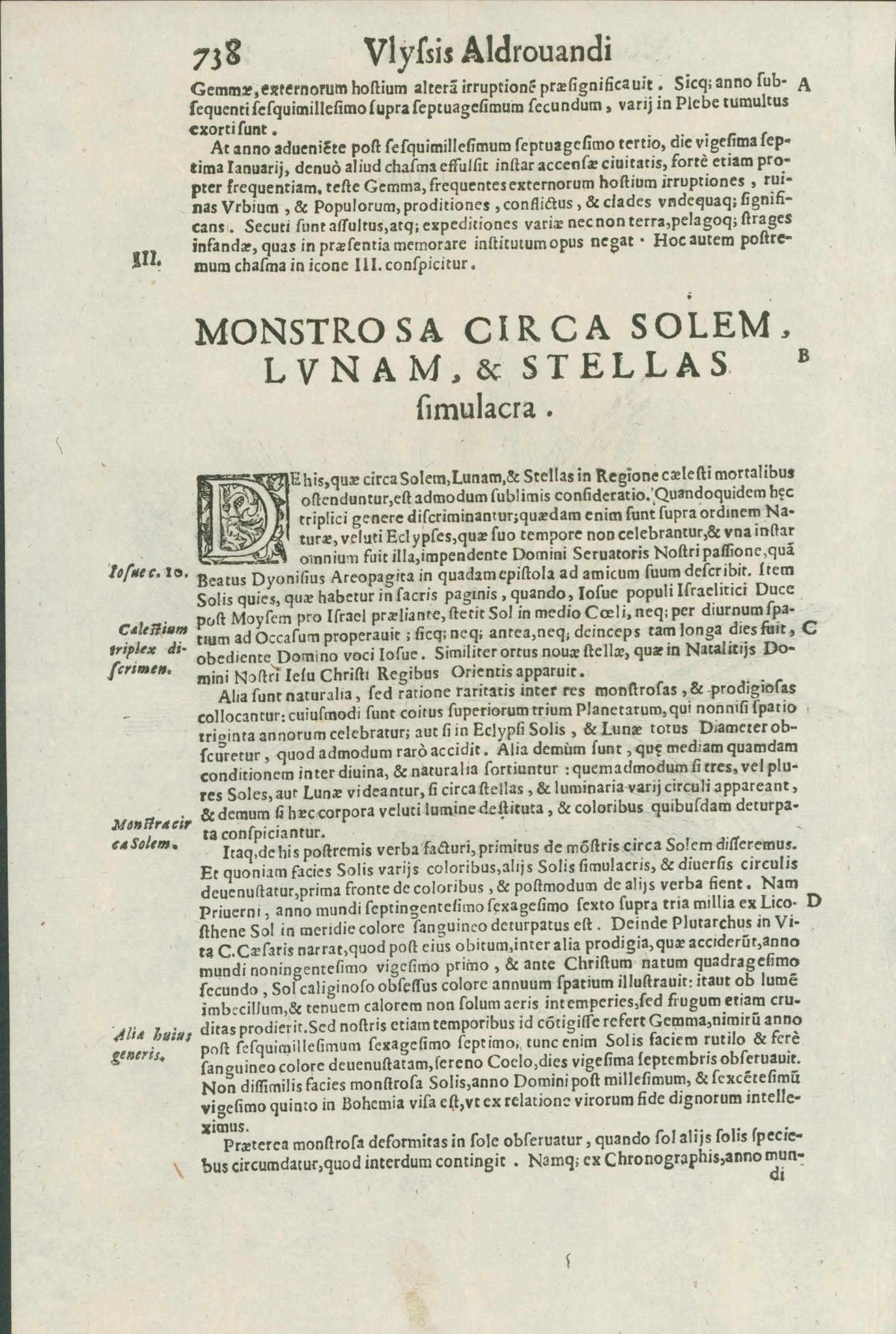 Aldrovandi — Five Pages of Celestial and Atmospheric Prodigies from the Monstrorum Historia, Bologna 1640 - Huge Military Significance - Lumenrare Antique Prints & Maps