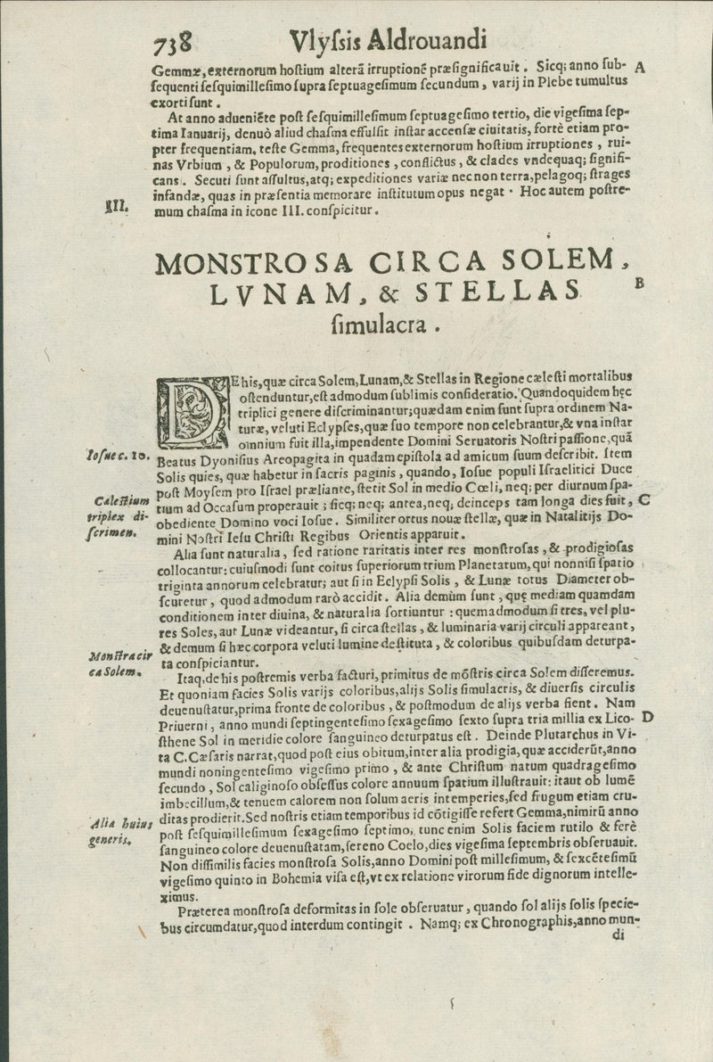 Aldrovandi — Five Pages of Celestial and Atmospheric Prodigies from the Monstrorum Historia, Bologna 1640 - Huge Military Significance - Lumenrare Antique Prints & Maps