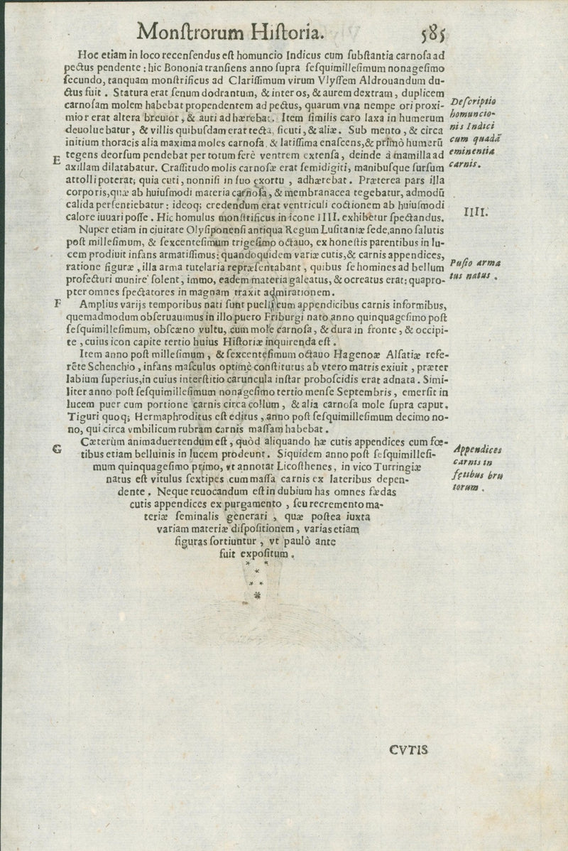 Aldrovandi — Seven Folio Leaves of Human Deformities and Monstrosities from the Monstrorum Historia, Bologna 1640 - Lumenrare Antique Prints & Maps