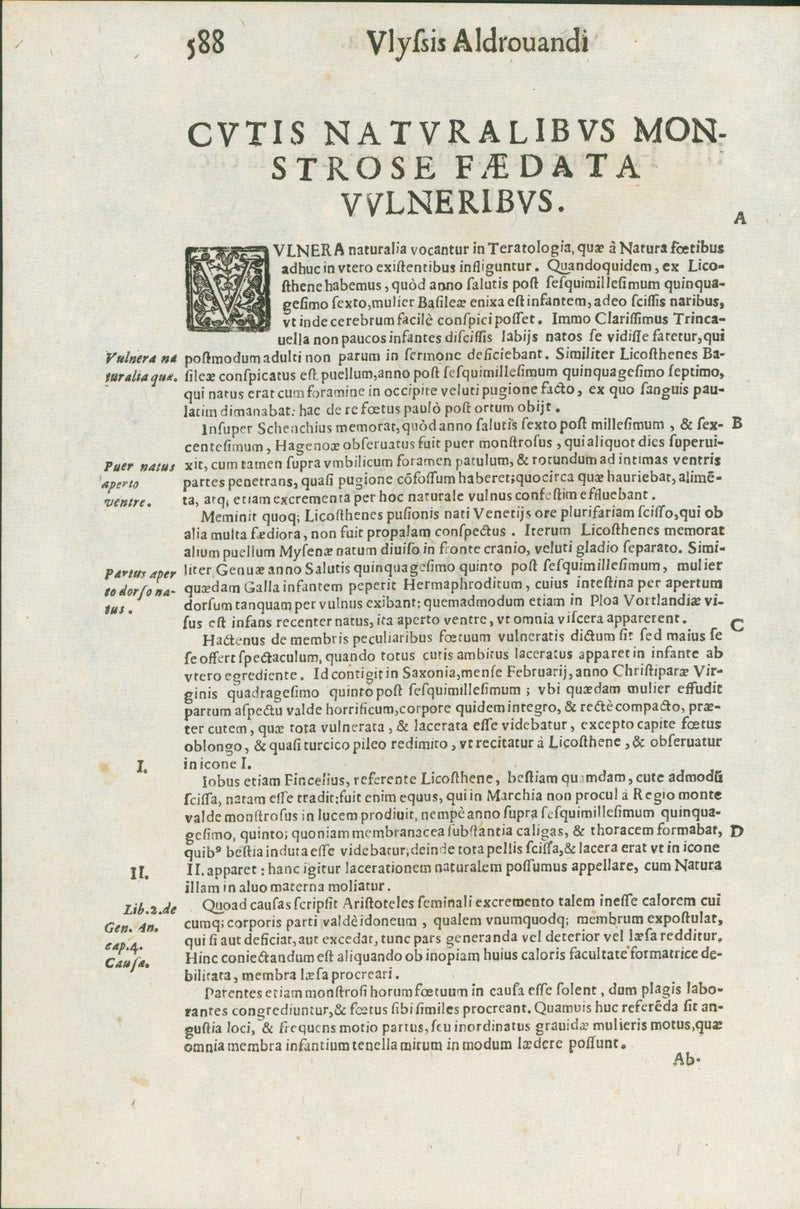 Aldrovandi — Seven Folio Leaves of Human Deformities and Monstrosities from the Monstrorum Historia, Bologna 1640 - Lumenrare Antique Prints & Maps