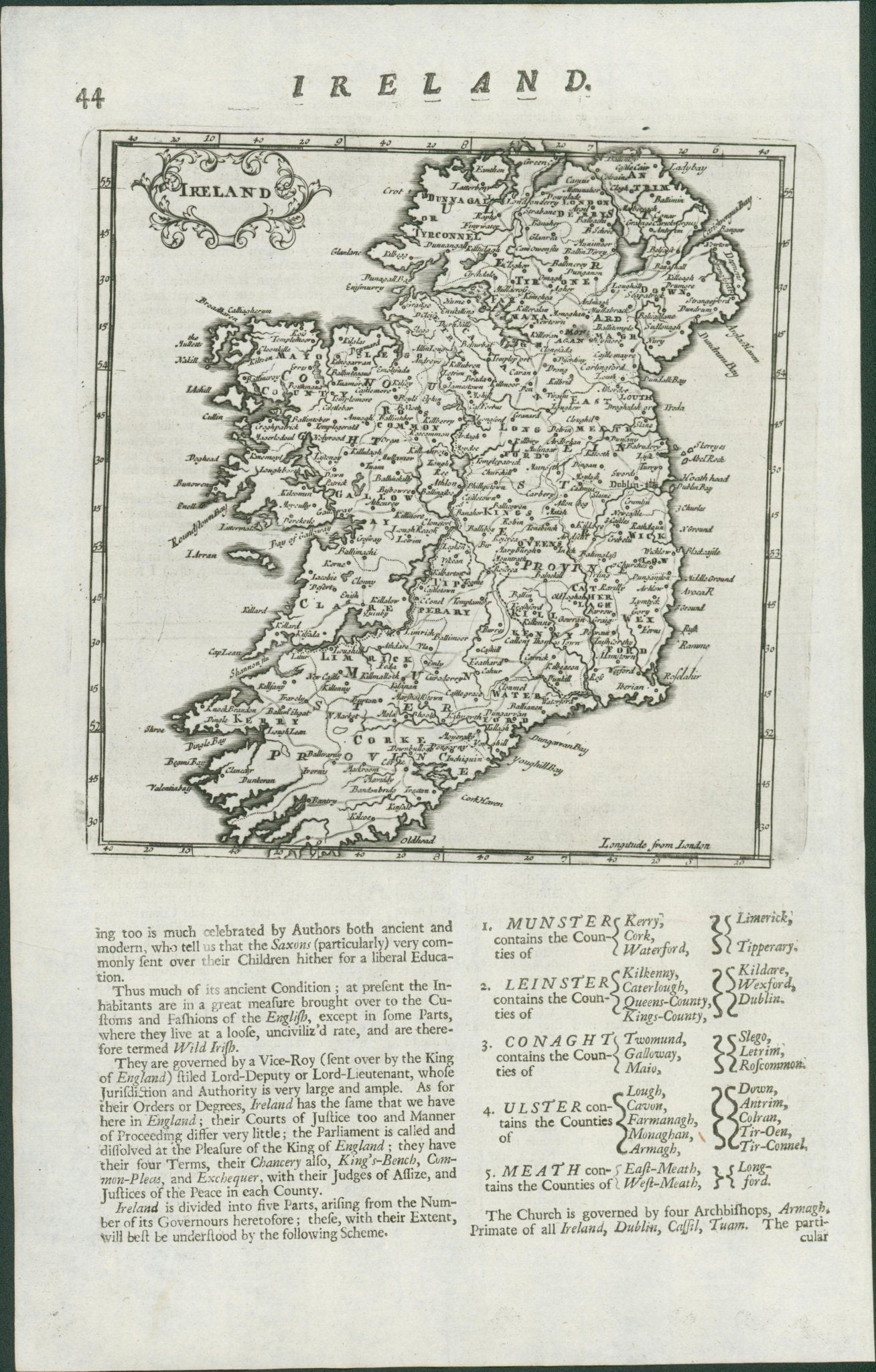 Ireland Map by Herman Moll - 1723 - Lumenrare Antique Prints & Maps