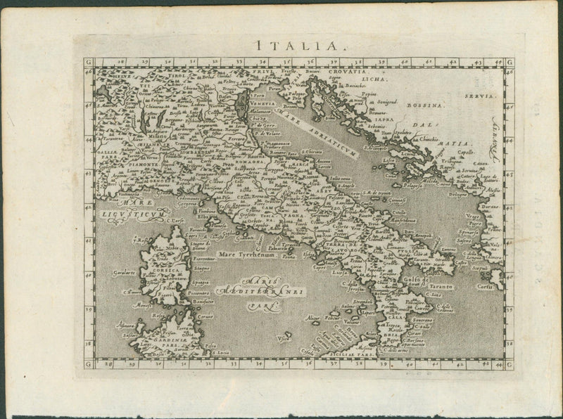 Magini, Italia and Sardinia et Sicilia — Geographiae Universae, Venice 1596 (pair, sold together) - Lumenrare Antique Prints & Maps