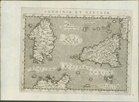 Magini, Italia and Sardinia et Sicilia — Geographiae Universae, Venice 1596 (pair, sold together) - Lumenrare Antique Prints & Maps