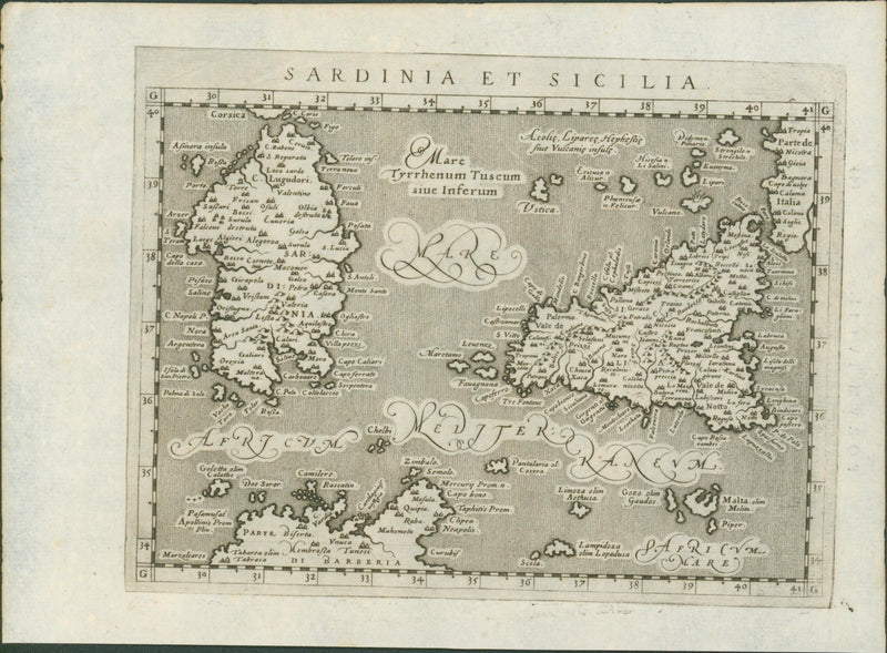 Magini, Italia and Sardinia et Sicilia — Geographiae Universae, Venice 1596 (pair, sold together) - Lumenrare Antique Prints & Maps