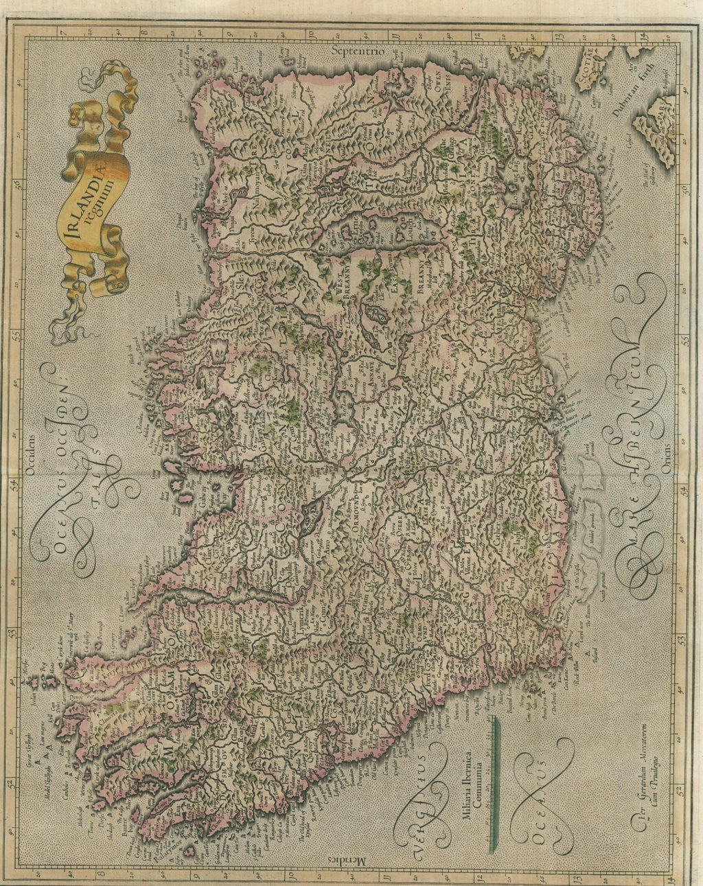 Mercator–Hondius Map of Ireland (Irlandiae Regnum), Dutch Edition, c.1630 - Lumenrare Antique Prints & Maps