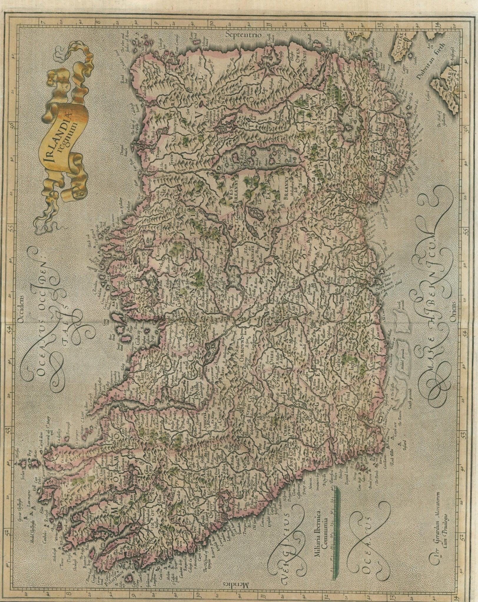 Mercator–Hondius Map of Ireland (Irlandiae Regnum), Dutch Edition, c.1630 - Lumenrare Antique Prints & Maps