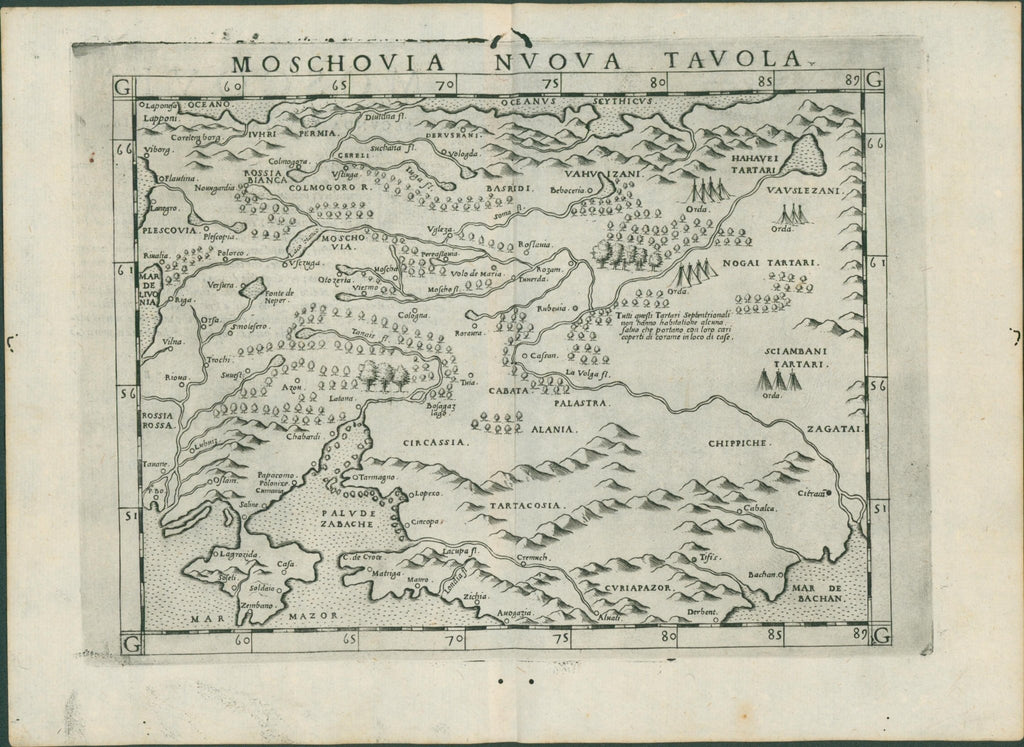 MOSCOVIA by Ruscelli — V Rare Map of Russia - c1561 - Lumenrare Antique Prints & Maps