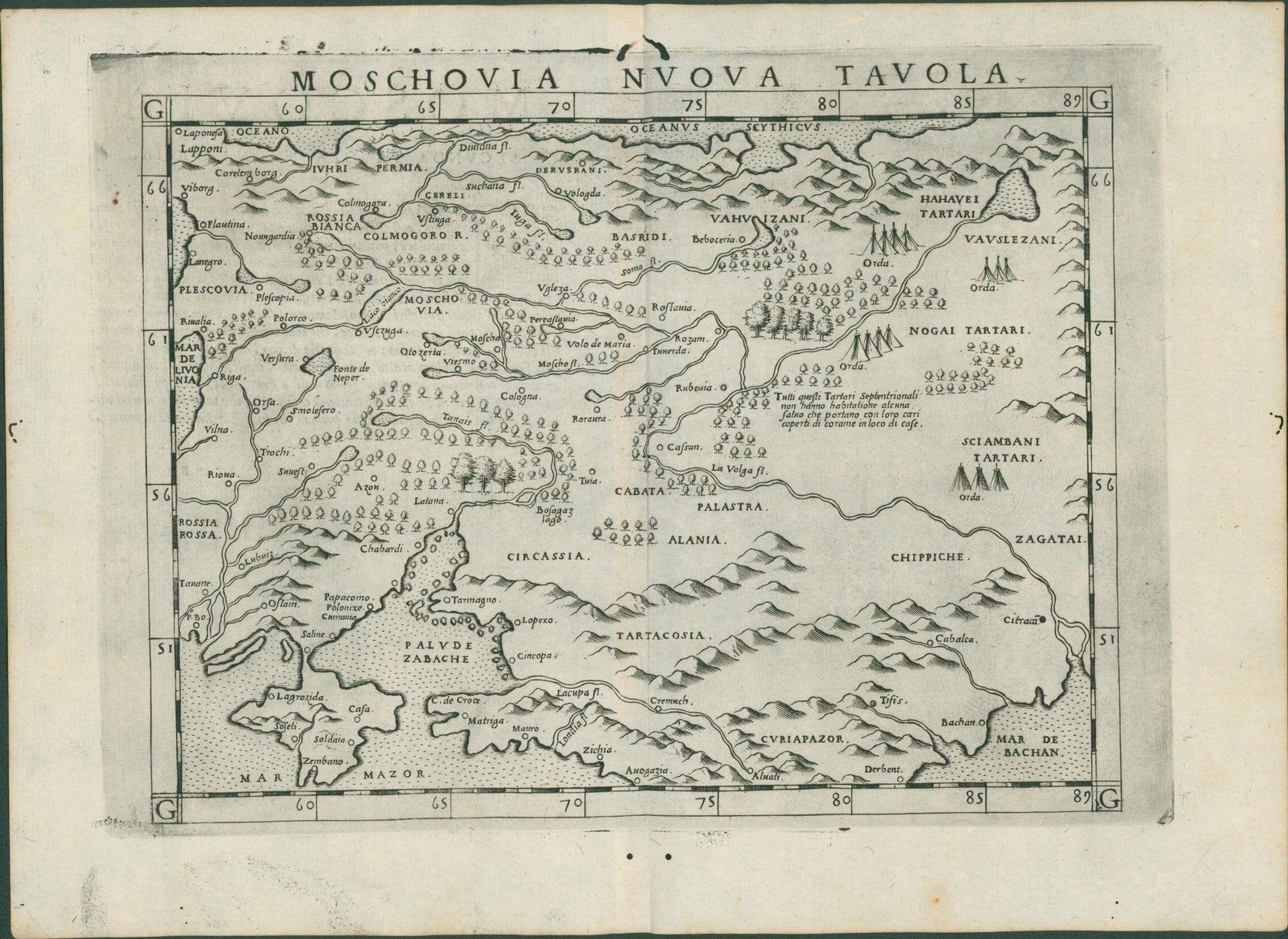 MOSCOVIA by Ruscelli — V Rare Map of Russia - c1561 - Lumenrare Antique Prints & Maps