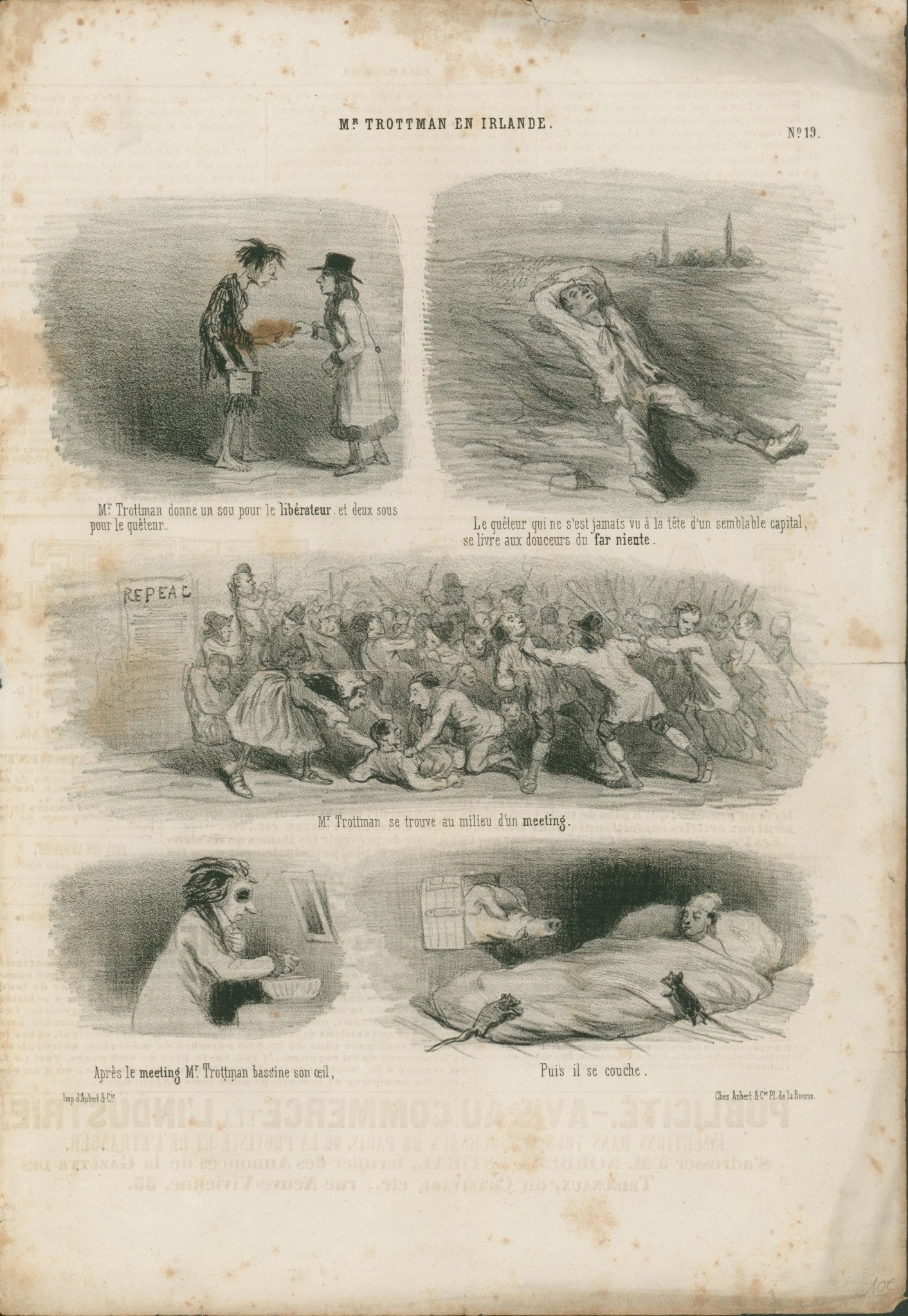 Mr Trottman en Irlande (No. 19) - Le Charivari (Paris), ca. 1845 - Lumenrare Antique Prints & Maps