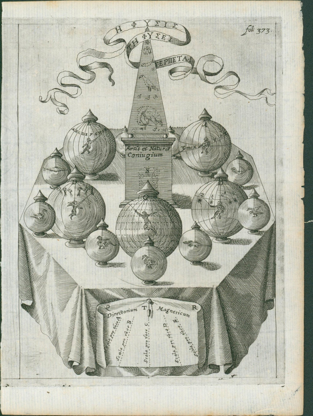 Pair of early science Magnetism Engravings by Athanasius Kircher, c1641 - Lumenrare Antique Prints & Maps