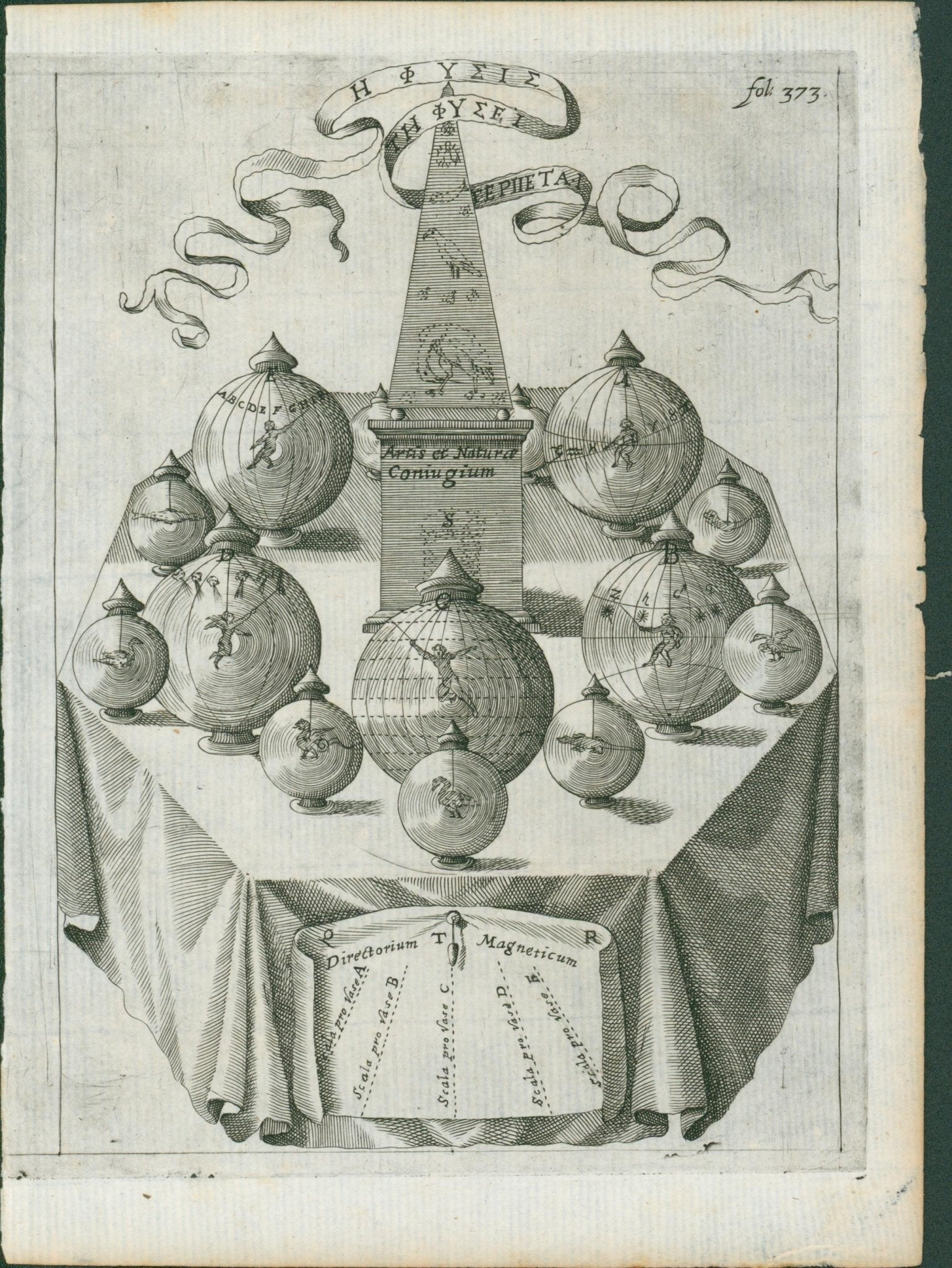 Pair of early science Magnetism Engravings by Athanasius Kircher, c1641 - Lumenrare Antique Prints & Maps