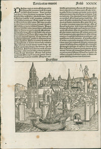 Schedel, View of Paris with View of Mainz to verso — Liber Chronicarum, 1493 - Lumenrare Antique Prints & Maps