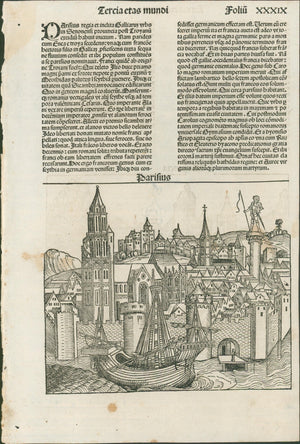 Schedel, View of Paris with View of Mainz to verso — Liber Chronicarum, 1493