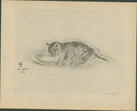 Tsuguharu Foujita - Cat Drinking (from A Book of Cats), 1929/1930 - Signed - Lumenrare Antique Prints & Maps