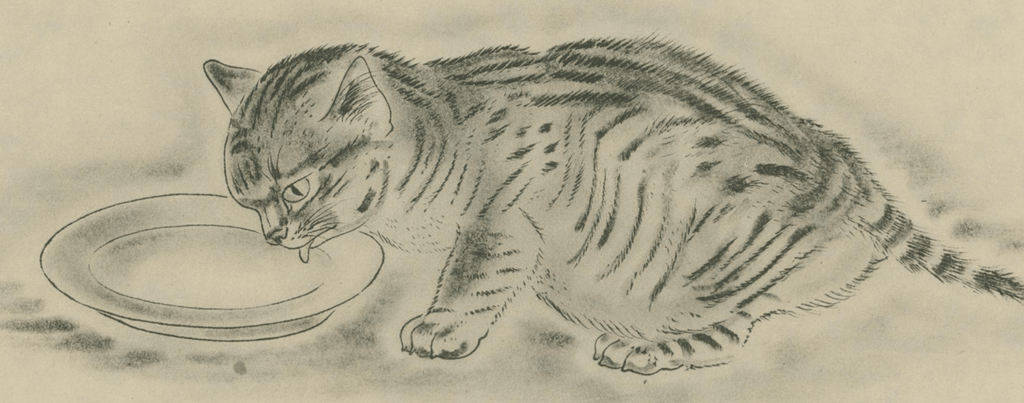 Tsuguharu Foujita - Cat Drinking (from A Book of Cats), 1929/1930 - Signed - Lumenrare Antique Prints & Maps