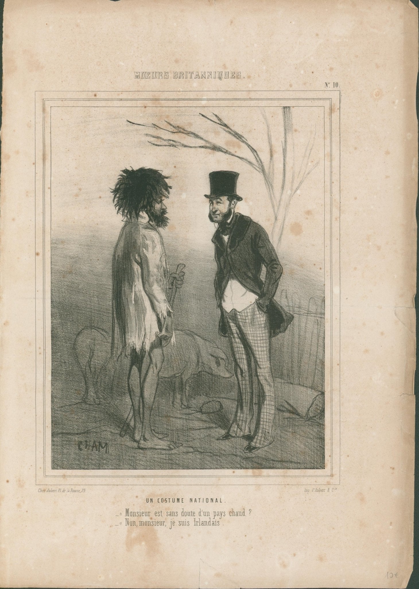 Un Costume National (No. 10) — Mœurs Britanniques - Cham c1845 - Lumenrare Antique Prints & Maps